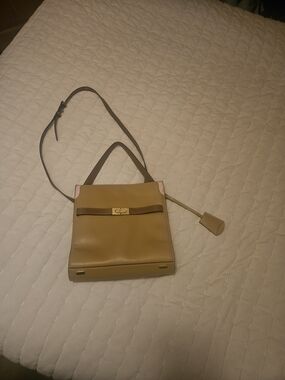 Structured Tan Shoulder Bag with Top Handle and Adjustable Strap